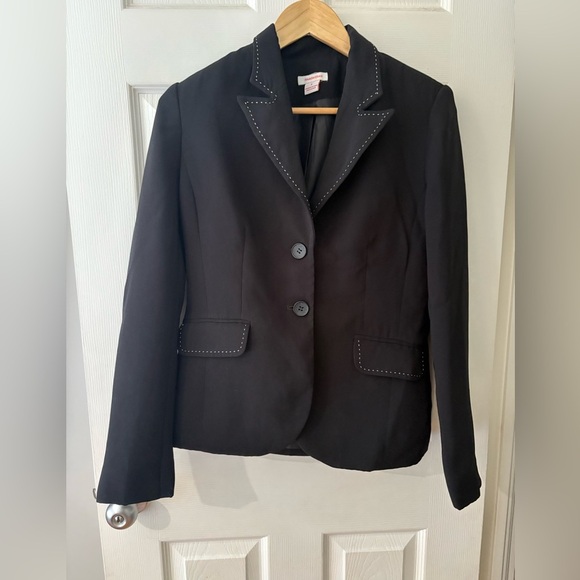 Isaac Mizrahi black structured blazer white stitch detail size 8 - Picture 1 of 9